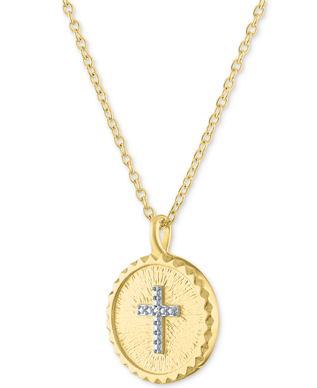 Diamond Accent Cross Disc Pendant Necklace in 14k Gold-Plated Sterling Silver, 16