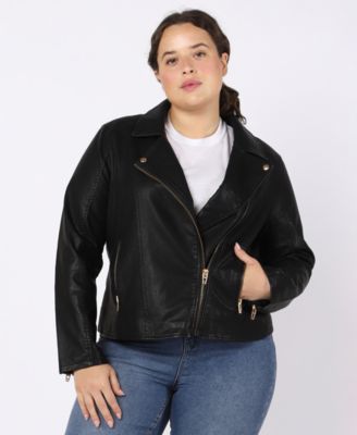 Black Tape Trendy Plus Size Faux-Leather Moto Jacket Macy's