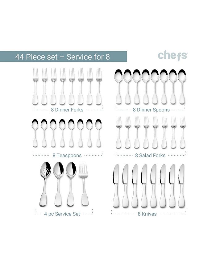 Chefs Toulon Satin 18/10 Stainless Steel 44 Piece Flatware Set, Service