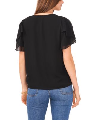 Women's V-Neck Tulip Sleeve Blouse