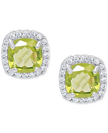 Peridot (2-3/8 ct. t.w.) & Lab-Created White Sapphire (1/2 ct. t.w.) Cushion Halo Stud Earrings in Sterling Silver