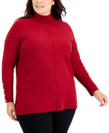 Plus Size Mock Neck Button-Trim Pullover Sweater