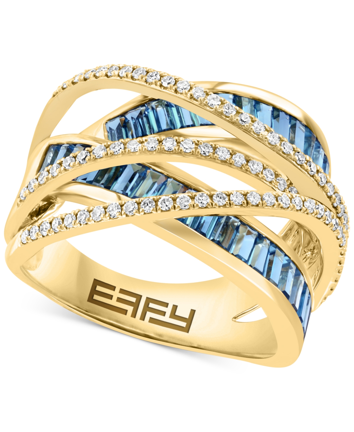 Effy Collection Effy London Blue Topaz (2 Ct. T.w.) & Diamond (1/3 Ct. T.w.) Crossover Statement Ring In 14k Gold