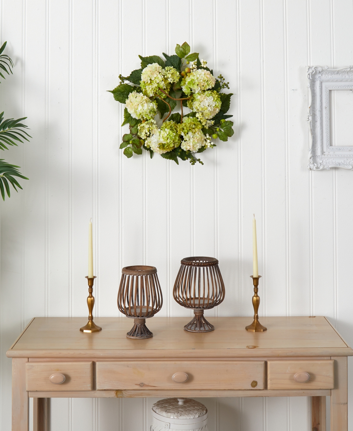 Nearly Natural 22" Hydrangea Wreath In Cream,green