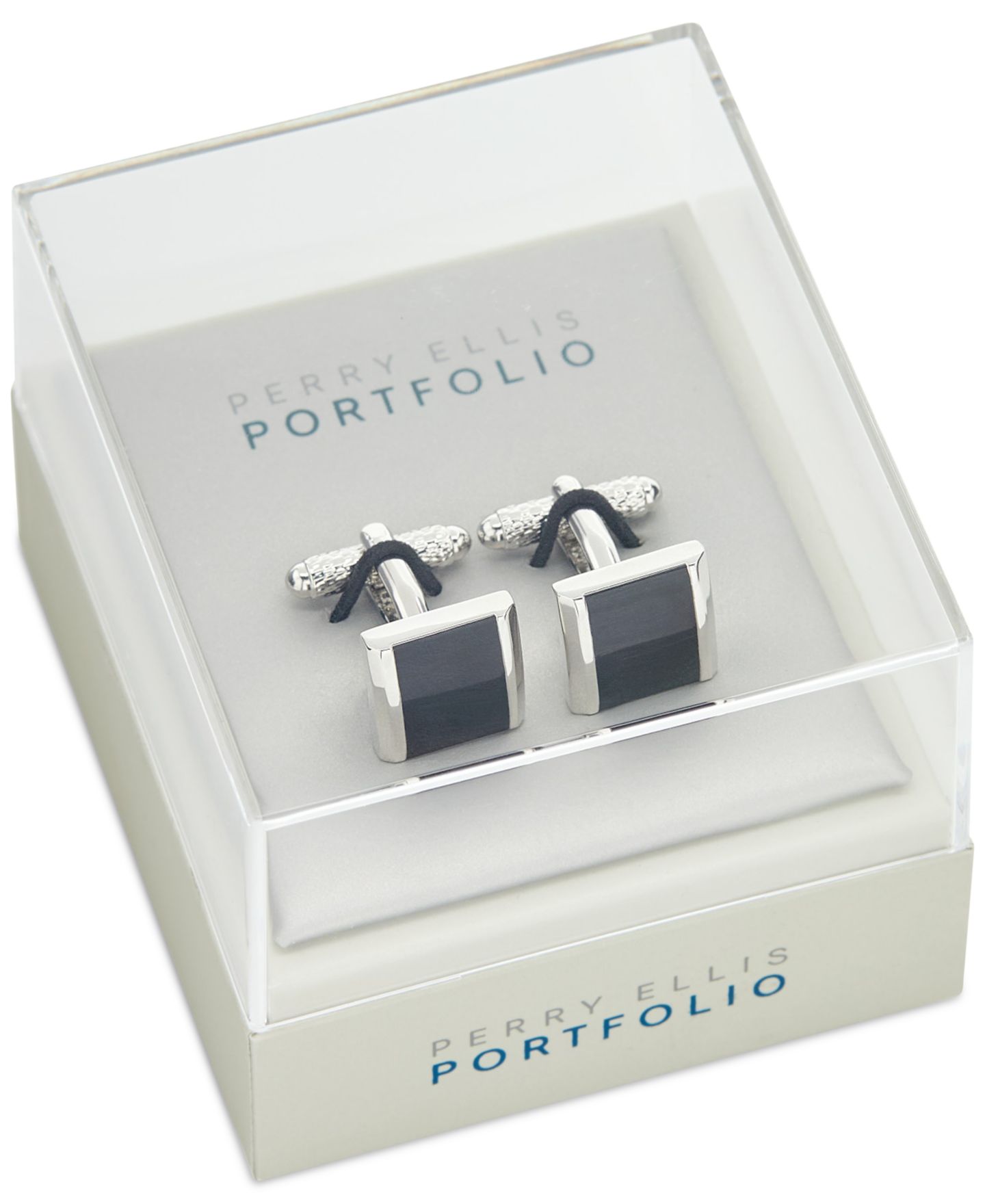 Мужские запонки Perry Ellis Portfolio Black Square Cufflinks, цвет: Чёрный — фото 2