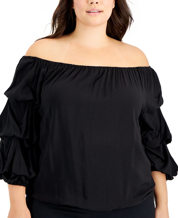 Vince Camuto Plus Size Off-The-Shoulder Lantern-Sleeve Top - Macy's