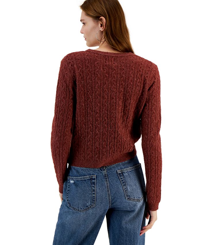 Hippie Rose Juniors' CableKnit Crewneck Pullover Sweater & Reviews