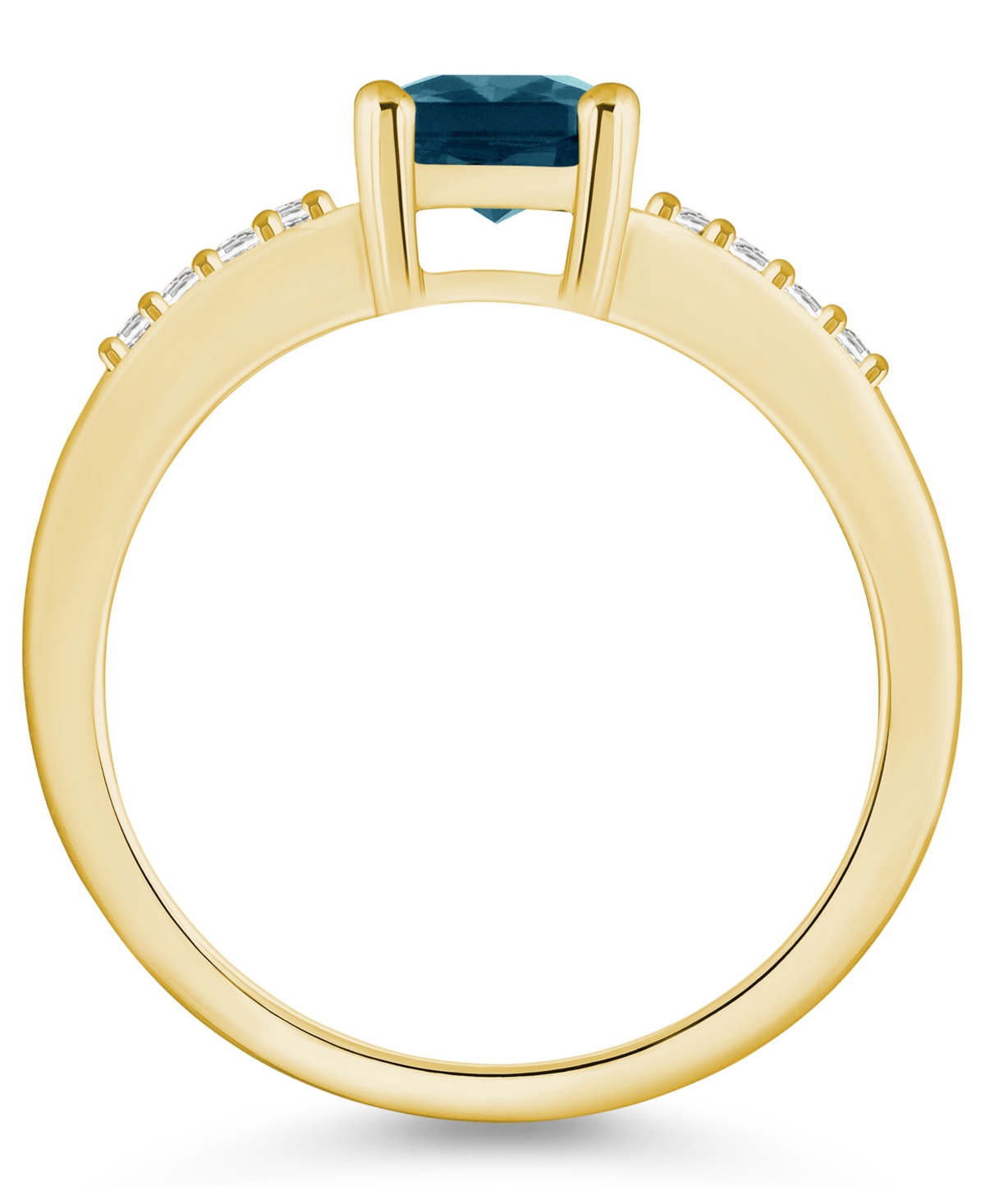 London Blue Topaz (2 ct .t.w.) and Diamond (1/8 ct .t.w.) Ring in 14K Yellow- Gold