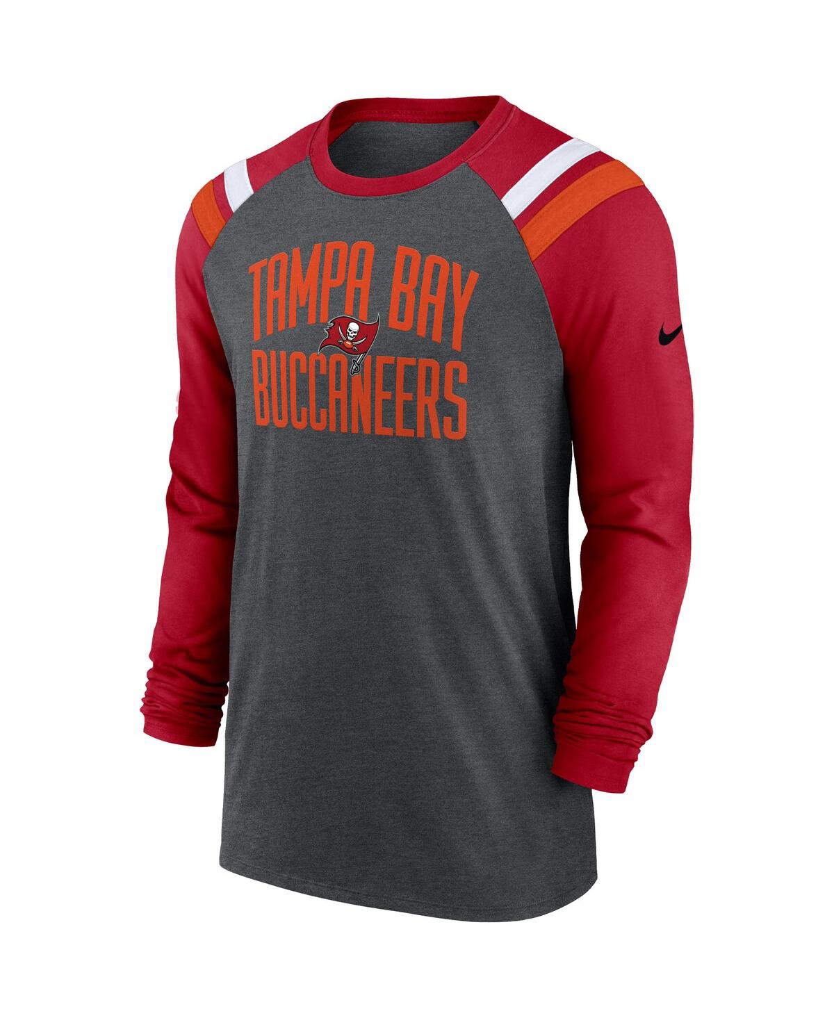 Shop Nike Men's  Heathered Charcoal And Red Tampa Bay Buccaneers Tri-blend Raglan Athletic Long Sleeve Fas In Heathered Charcoal,red