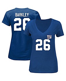 Women's Saquon Barkley Royal New York Giants Plus Size Fair Catch Name and Number V-Neck T-shirt