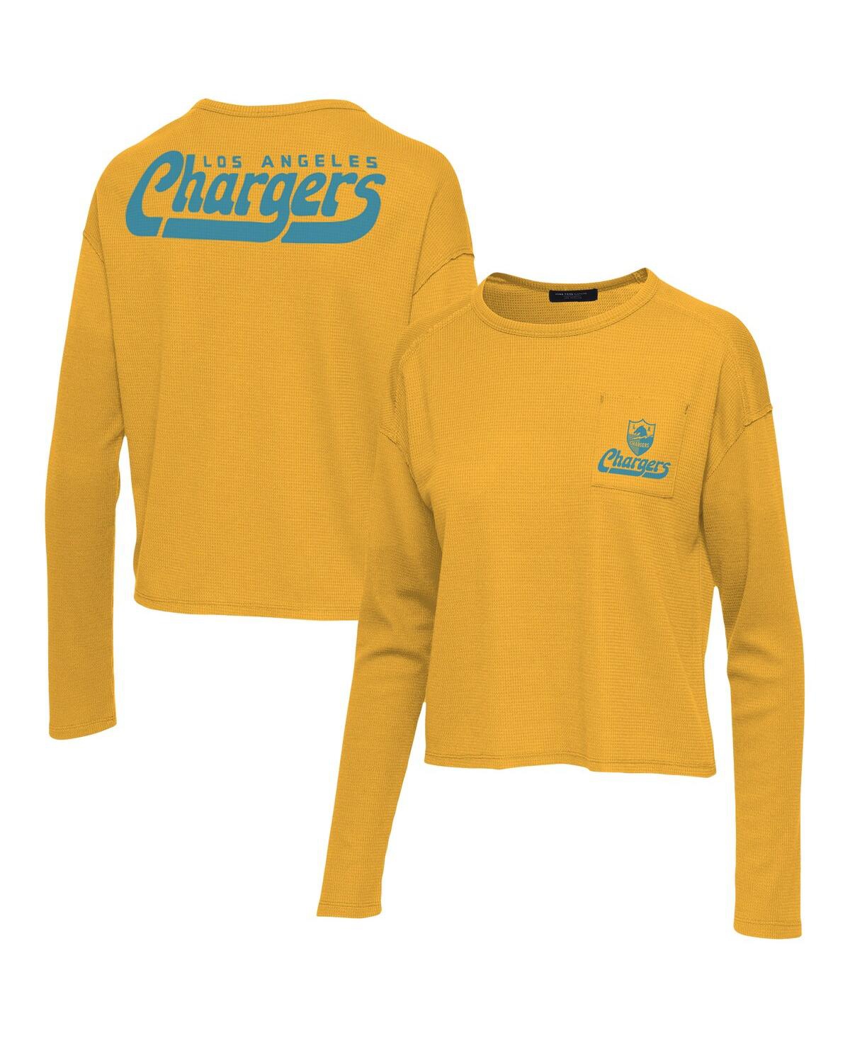 JUNK FOOD WOMEN'S JUNK FOOD GOLD LOS ANGELES CHARGERS POCKET THERMAL LONG SLEEVE T-SHIRT