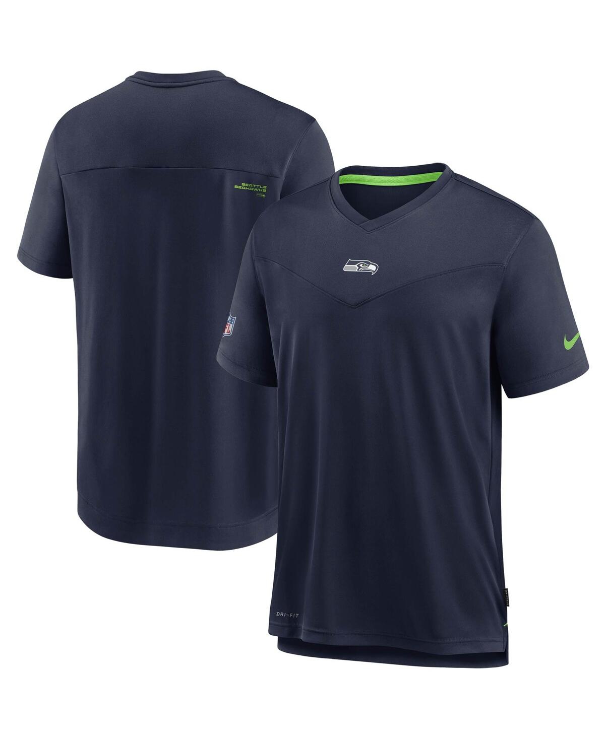 Men's Nike CollegeSeattle Seahawks Sideline Coaches Performance V-Neck T-shirt - Navy