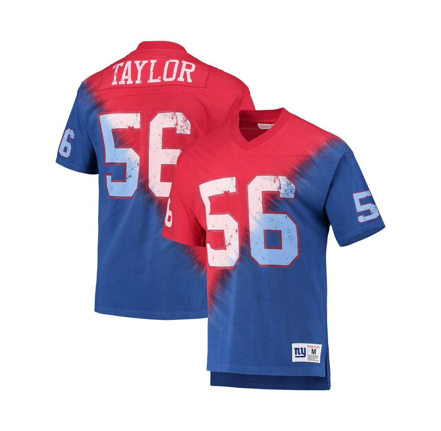 Men's Lawrence Taylor Red, Royal New York Giants Retired Player Name and Number Diagonal Tie-Dye V-Neck T-shirt