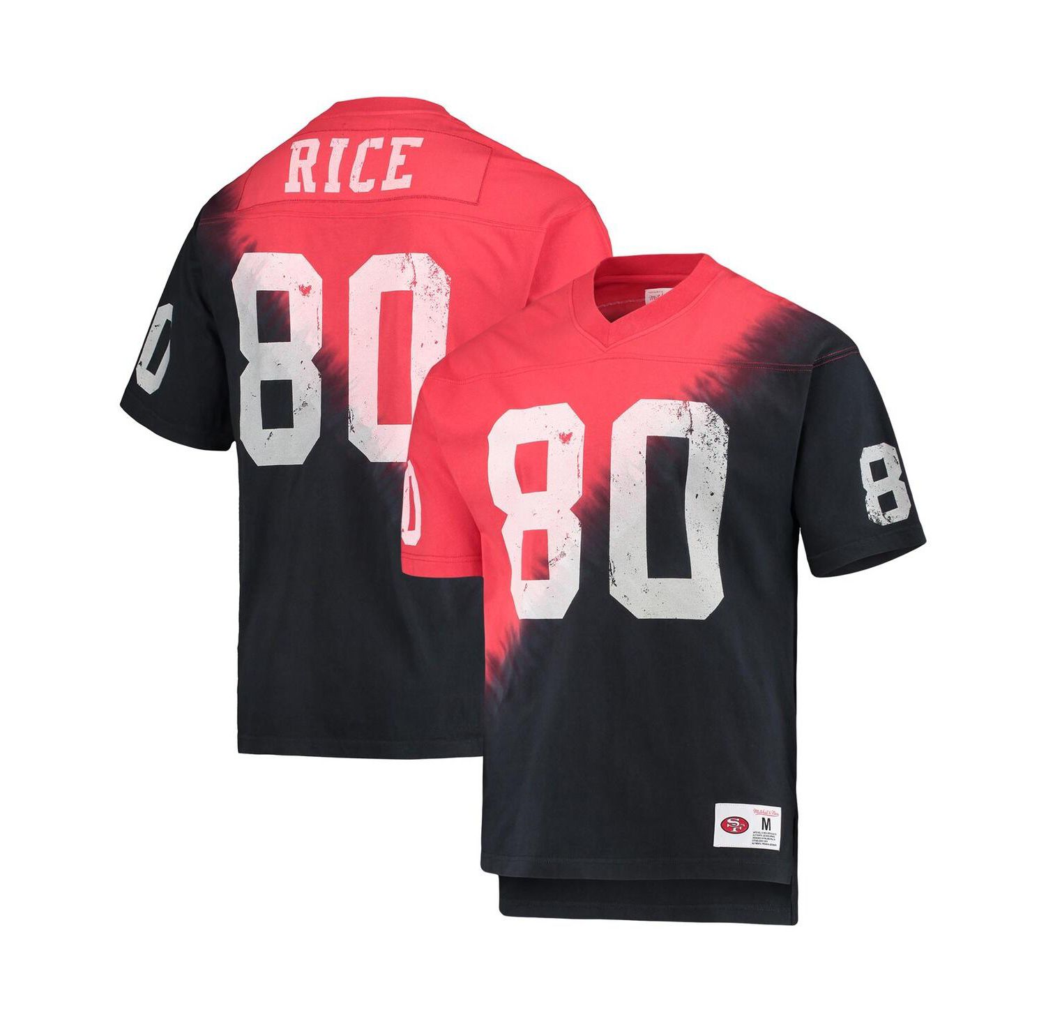 Men's Jerry Rice Black, Red San Francisco 49ers Retired Player Name and Number Diagonal Tie-Dye V-Neck T-shirt