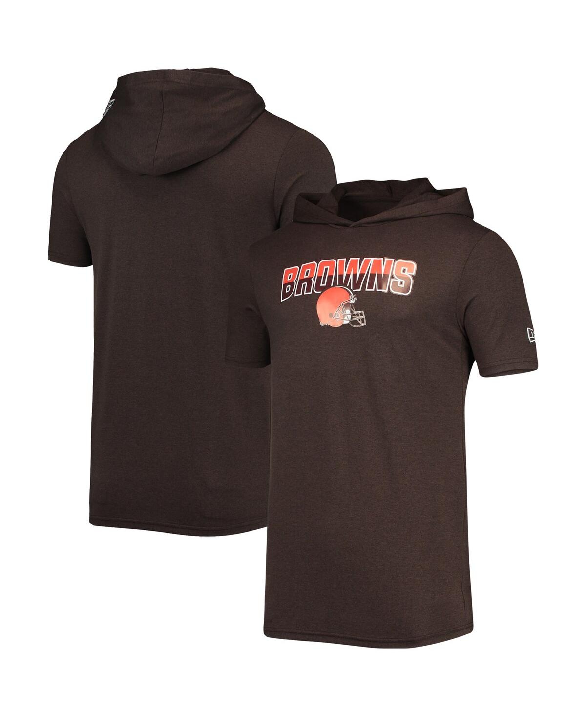 NEW ERA MEN'S NEW ERA HEATHERED BROWN CLEVELAND BROWNS TEAM BRUSHED HOODIE T-SHIRT 
