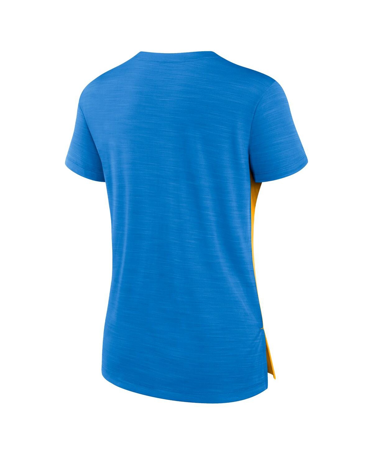 Shop Nike Women's  Gold, Powder Blue Los Angeles Chargers Impact Exceed Performance Notch Neck T-shirt In Gold,powder Blue