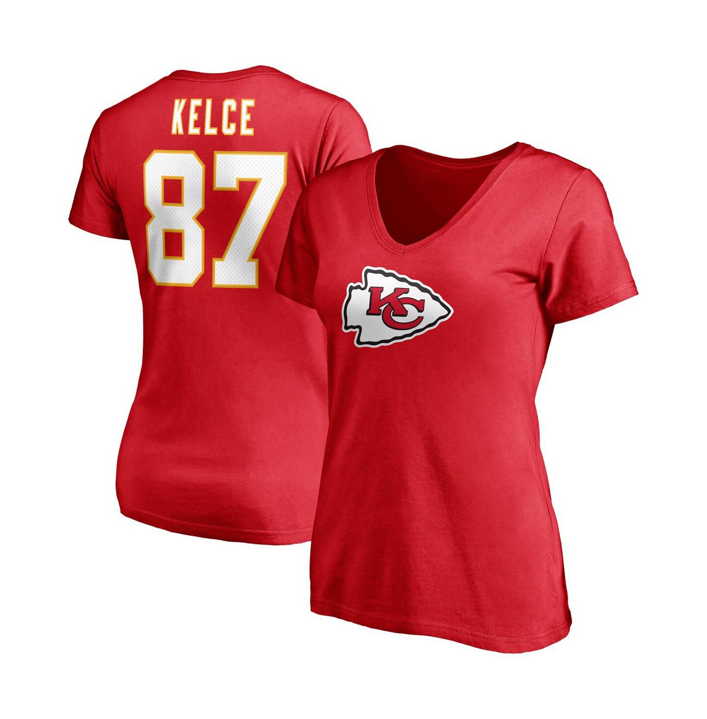 Женская футболка Fanatics Travis Kelce Red Kansas City Chiefs Player Icon Name and Number V-Neck — фото 1