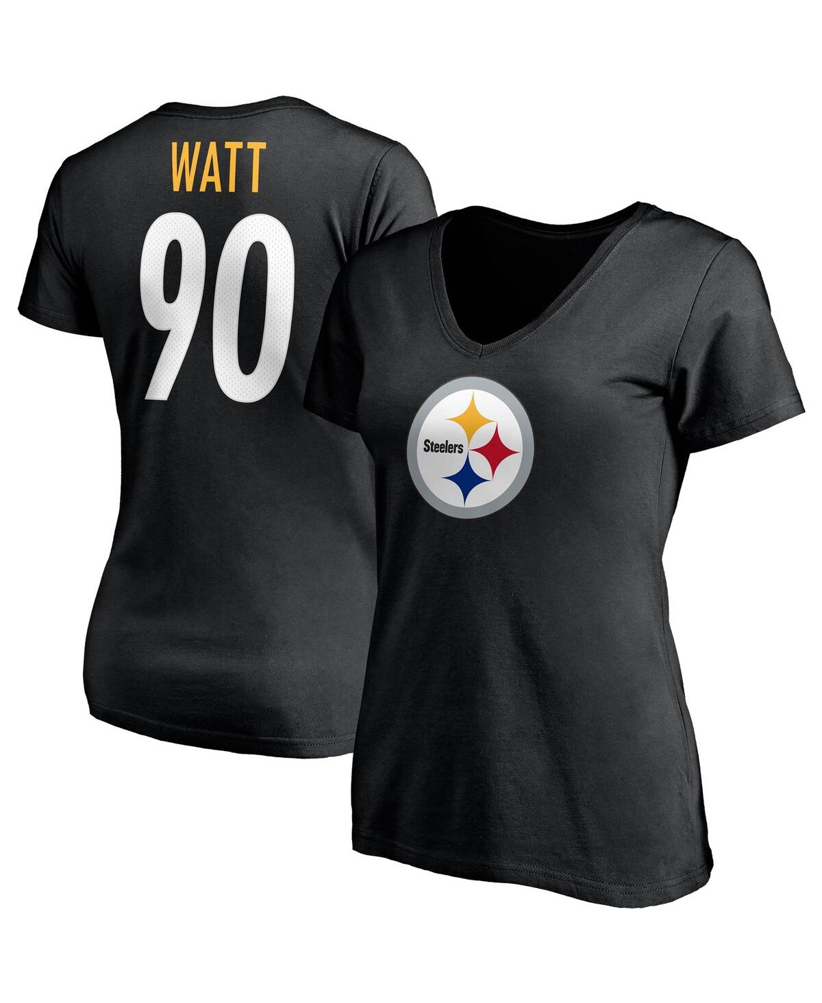 Fanatics Women's  T.j. Watt Black Pittsburgh Steelers Player Icon Name And Number V-neck T-shirt In Black