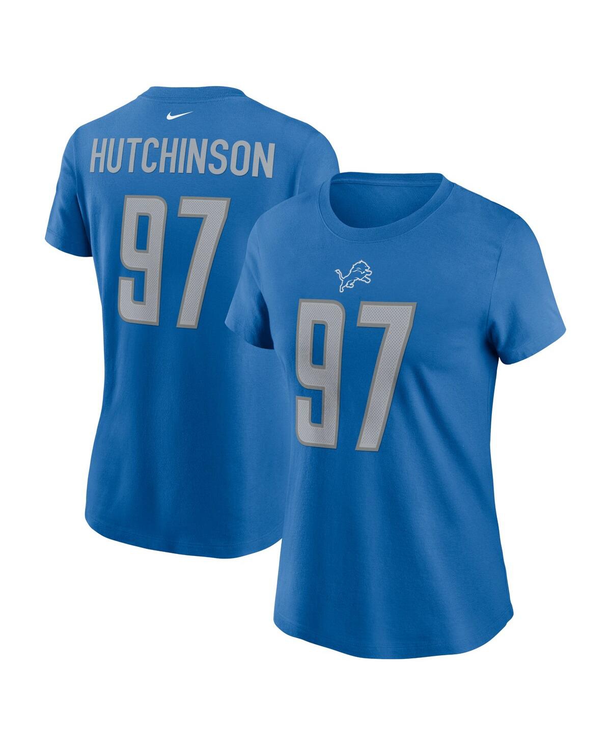 Women's Nike Aidan Hutchinson Blue Detroit Lions 2022 Nfl Draft Pick Player Name & Number T-shirt