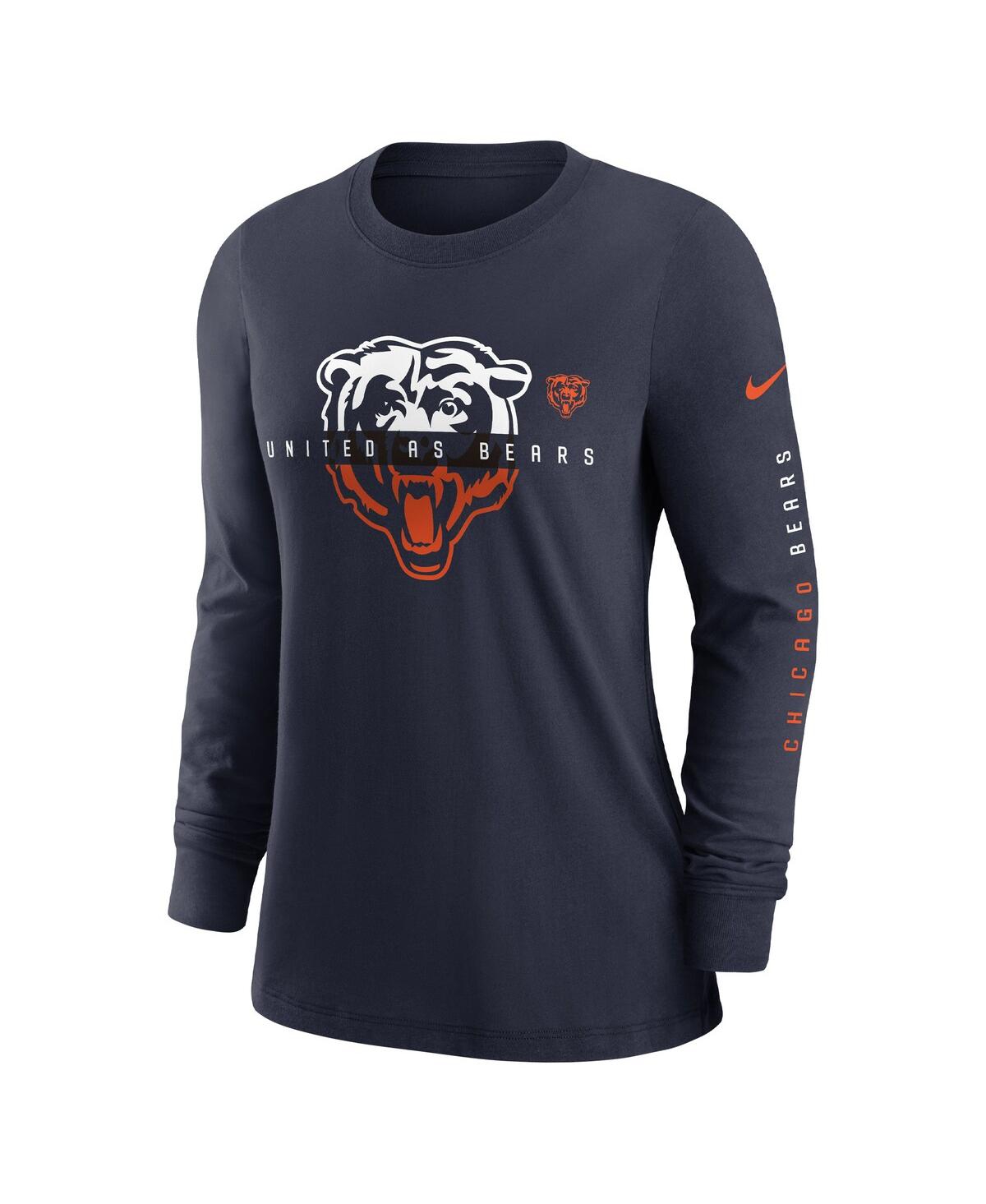 Shop Nike Women's  Navy Chicago Bears Prime Split Long Sleeve T-shirt