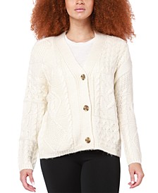 Women's Button-Up Patchwork Cable-Knit Cardigan