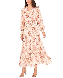 Women's Floral-Print Balloon-Sleeve Maxi Dress