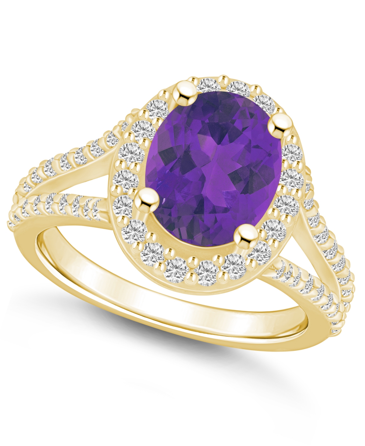 Macy's Amethyst (2-1/2 Ct. T.w.) And Diamond (3/4 Ct. T.w.) Halo Ring In 14k Yellow Gold In Purple