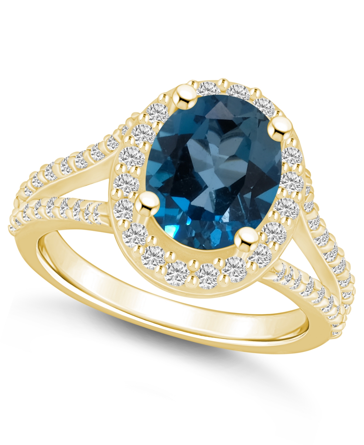 Macy's London Blue Topaz (3-5/8 Ct. T.w.) And Diamond (3/4 Ct. T.w.) Halo Ring In 14k Yellow Gold In Blue