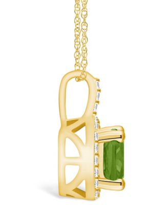 Peridot (2-3/8 Ct. T.W.) and Diamond (1/4 Ct. T.W.) Halo Pendant Necklace in 14K Yellow Gold