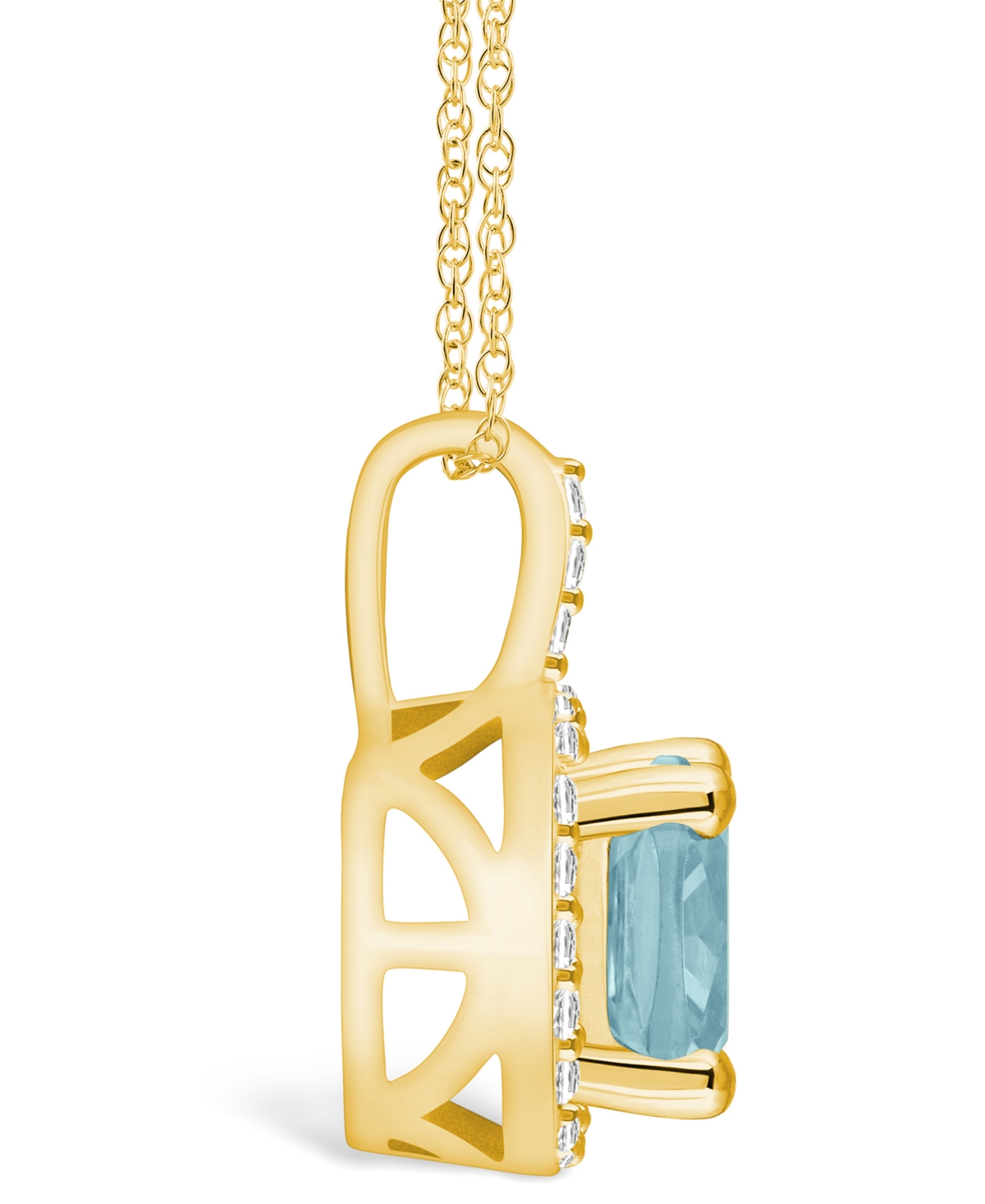 Macy's(2 Ct. T.w.) and Diamond (1/4 Ct. T.w.) Halo Pendant Necklace in 14K Yellow Gold - Aquamarine