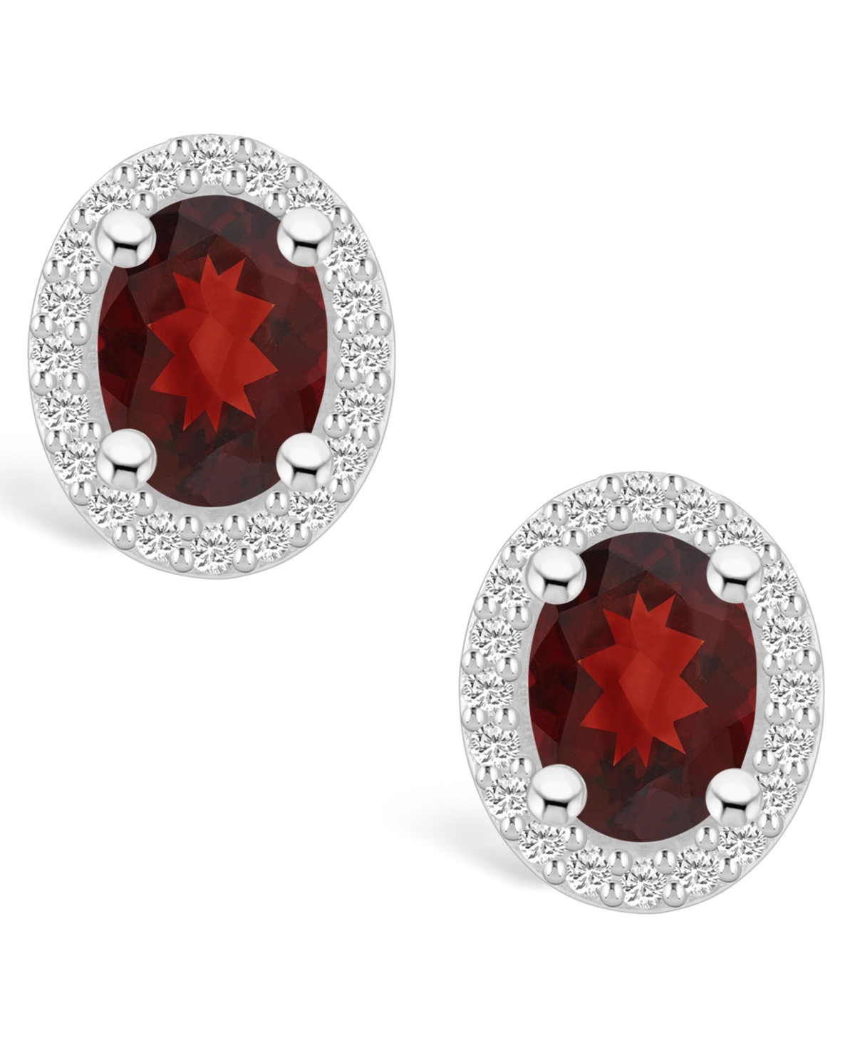 Macy's(3 ct. t.w.) and Diamond (3/8 ct. t.w.) Halo Stud Earrings in 14K White Gold - Garnet