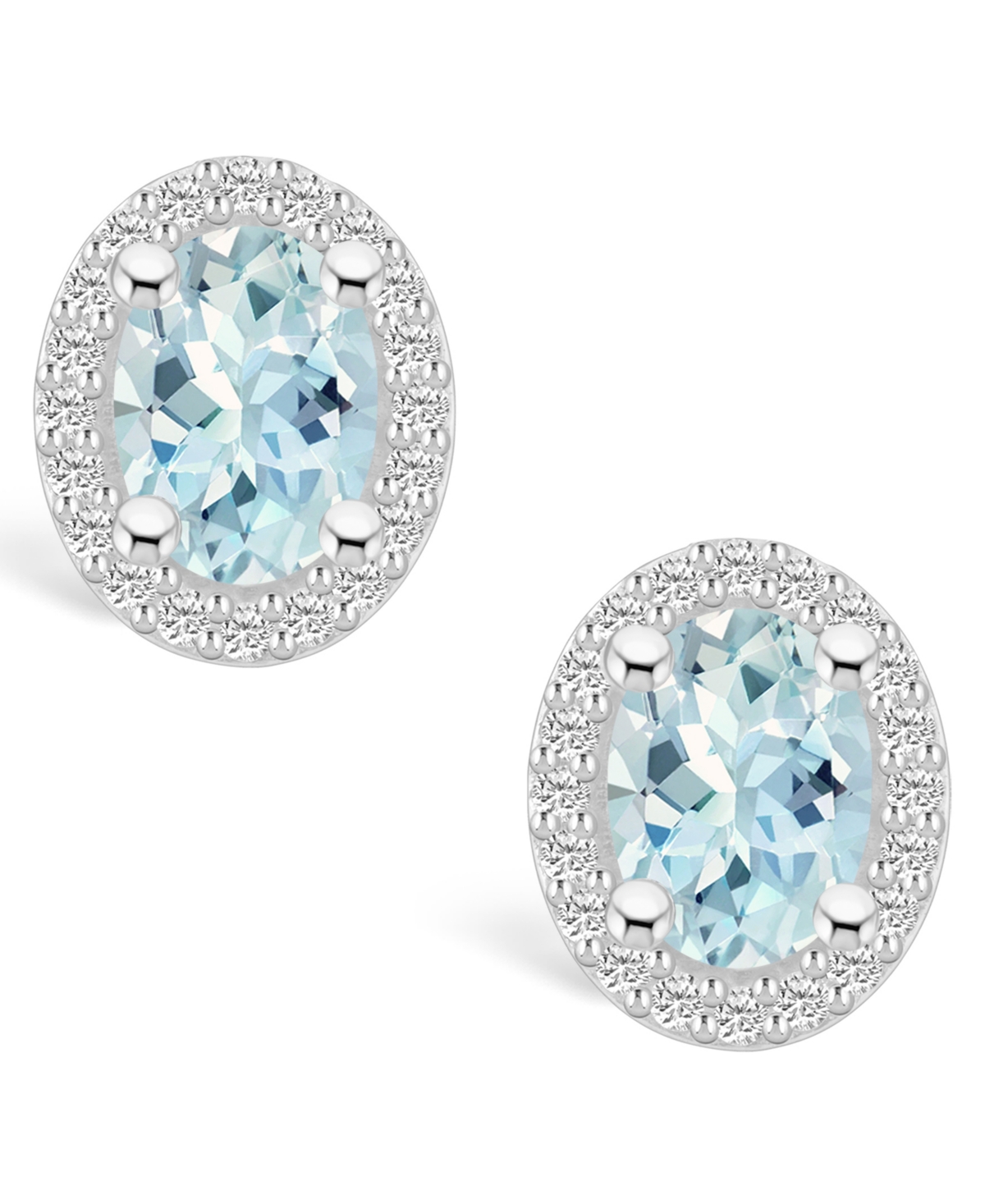 Macy's(2-1/3 ct. t.w.) and Diamond (3/8 ct. t.w.) Halo Stud Earrings in 14K White Gold - Aquamarine