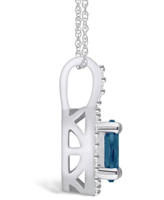 London Blue Topaz (1-5/8 Ct. T.W.) and Diamond (1/4 Ct. T.W.) Halo Pendant Necklace in 14K White Gold