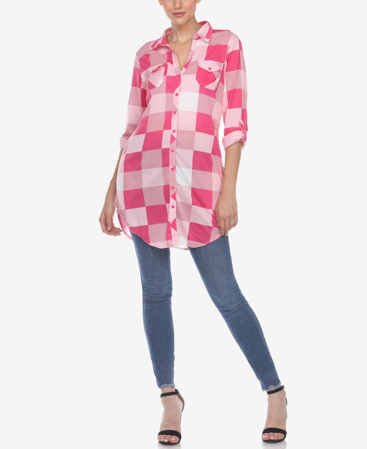 Women's Plaid Tunic Shirt - Blue, Brown