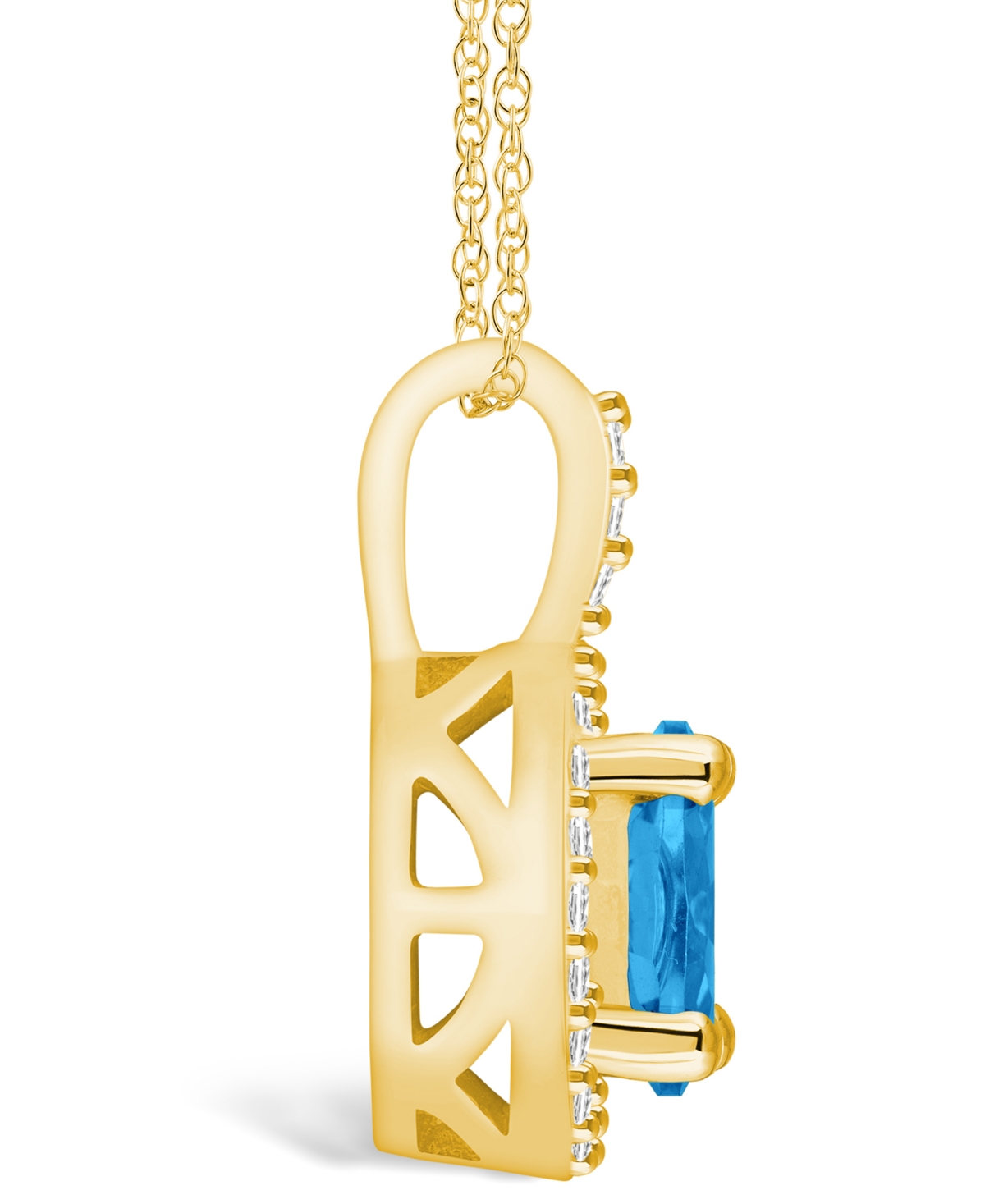 Macy's(1-5/8 Ct. T.w.) and Diamond (1/4 Ct. T.w.) Halo Pendant Necklace in 14K Yellow Gold - Blue Topaz