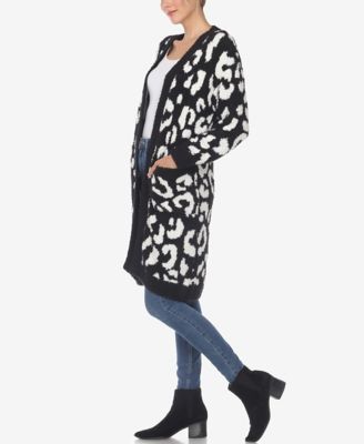 Women's Leopard Print Open Front Sherpa Cardigan