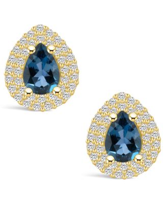 London Topaz (1-3/4 ct. t.w.) and Diamond (5/8 ct. t.w.) Halo Stud Earrings in 14K Yellow Gold