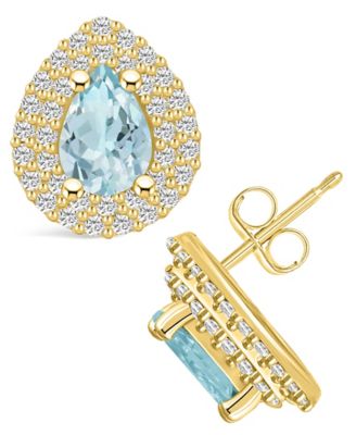 Macy's Aquamarine (1-1/5 Ct. T.w.) And Diamond (5/8 Ct. T.w.) Halo Stud ...