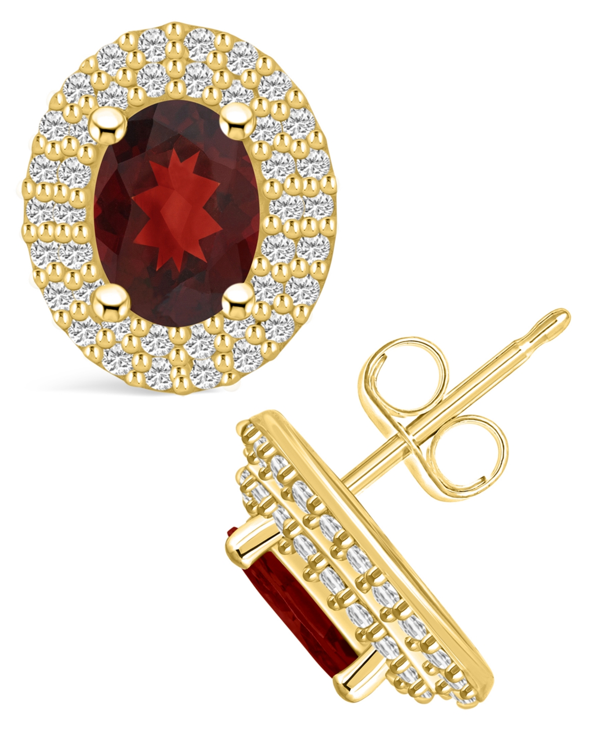 Macy's Garnet (1-7/8 ct. t.w.) and Diamond (1/2 ct. t.w.) Halo Stud Earrings in 14K Yellow Gold