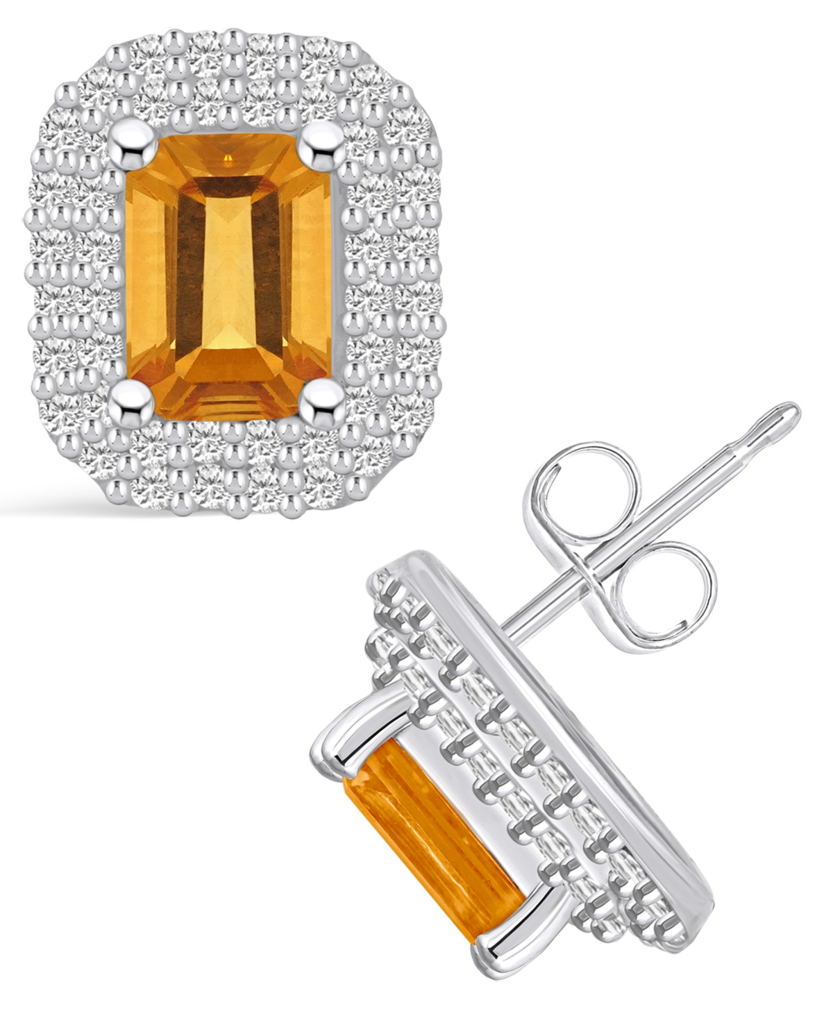 Macy's Citrine (2 Ct. T.w.) And Diamond (3/4 Ct. T.w.) Halo Stud Earrings In 14k White Gold In Citrine