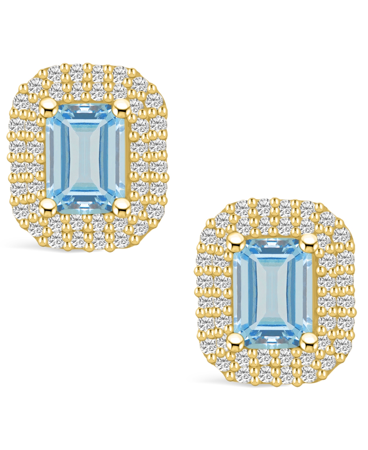 Macy's(1-3/4 ct. t.w.) and Diamond (3/4 ct. t.w.) Halo Stud Earrings in 14K Yellow Gold - Aquamarine
