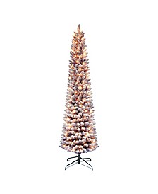 7.5' Pre-Lit Flocked Fashion Pencil Tree with 300 Underwriters Laboratories Clear Incandescent Lights, 708 Tips