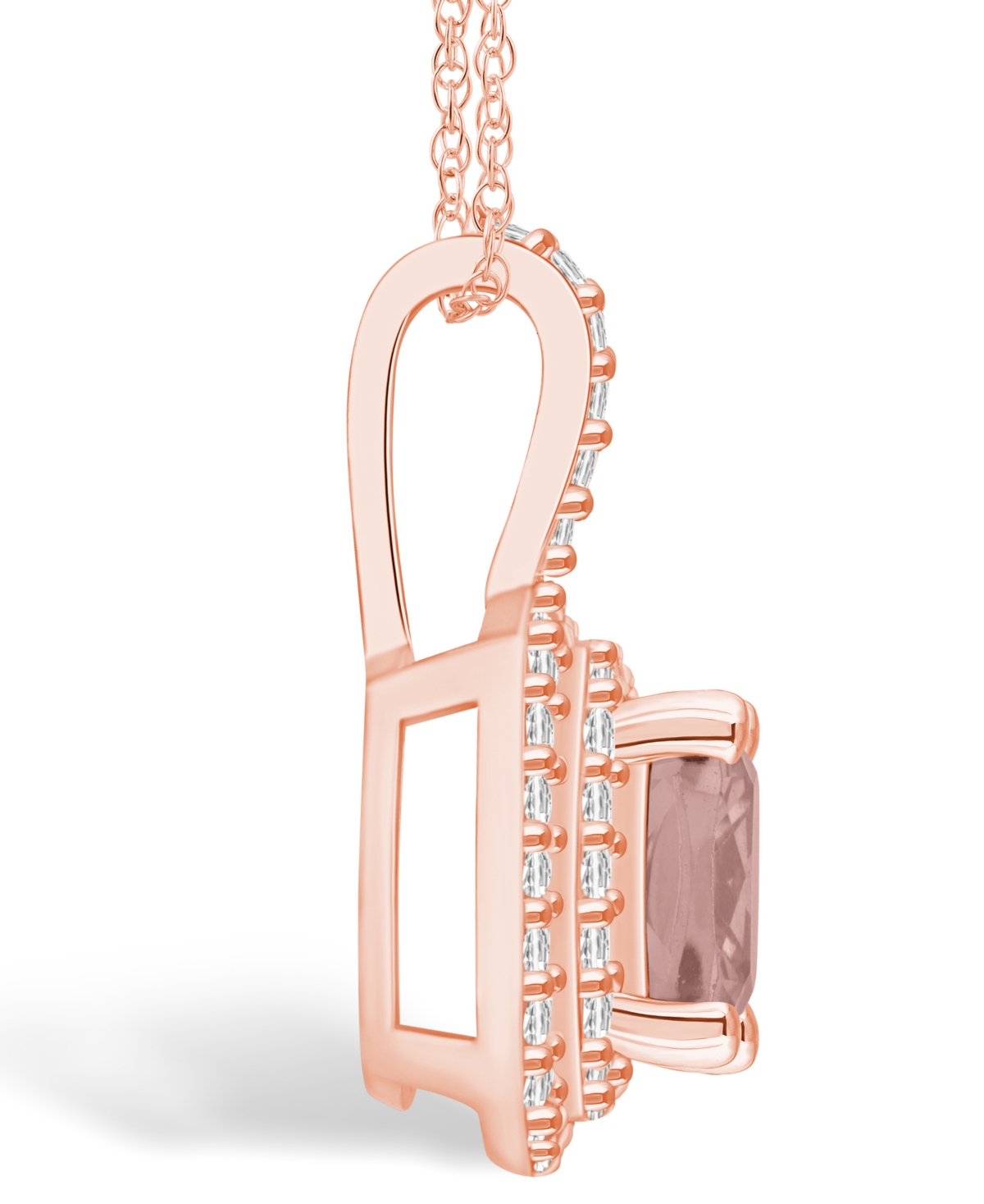 Macy's(2 Ct. T.w.) and Diamond (1/2 Ct. T.w.) Halo Pendant Necklace in 14K Rose Gold - Morganite
