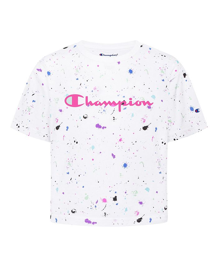 Champion Big Girls Paint Splatter All Over Print Short Sleeve Boxy