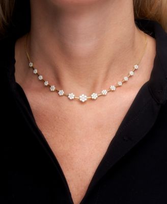 Diamond Flower Cluster Collar Necklace (2 ct. t.w.) in 14k Gold, 16" + 2" extender, Created for Macy's