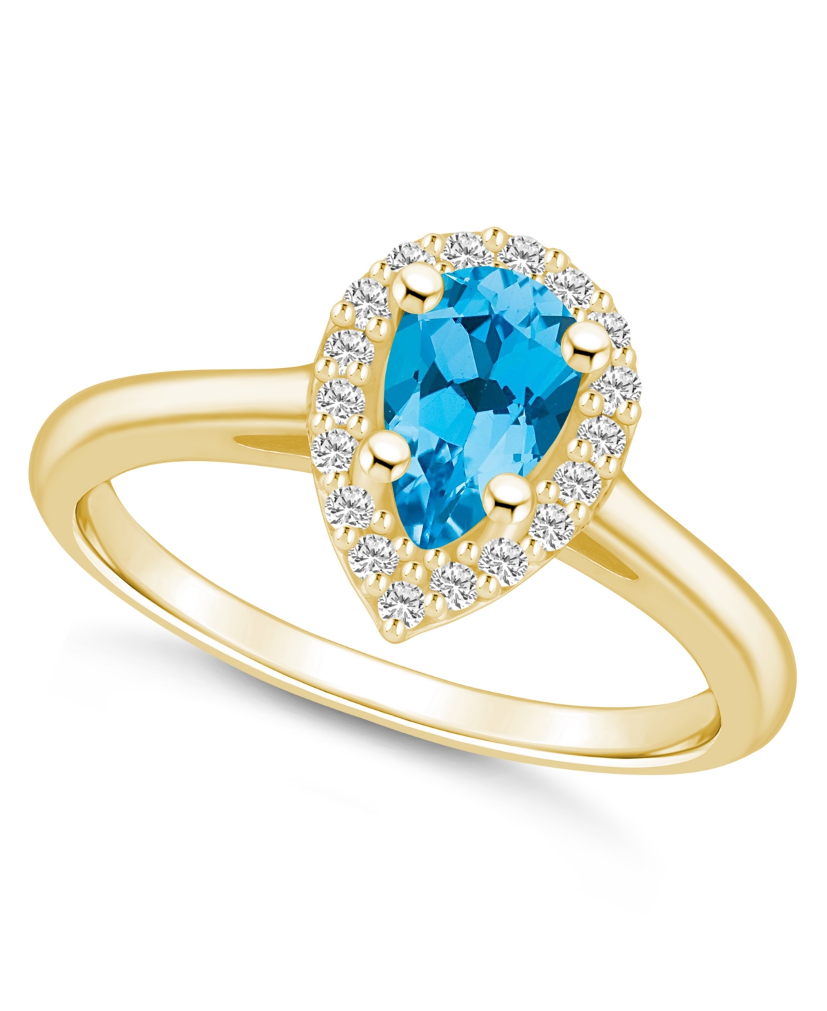 Macy's Blue Topaz (1 Ct. T.w.) And Diamond (1/5 Ct. T.w.) Halo Ring In 14k Yellow Gold In Blue