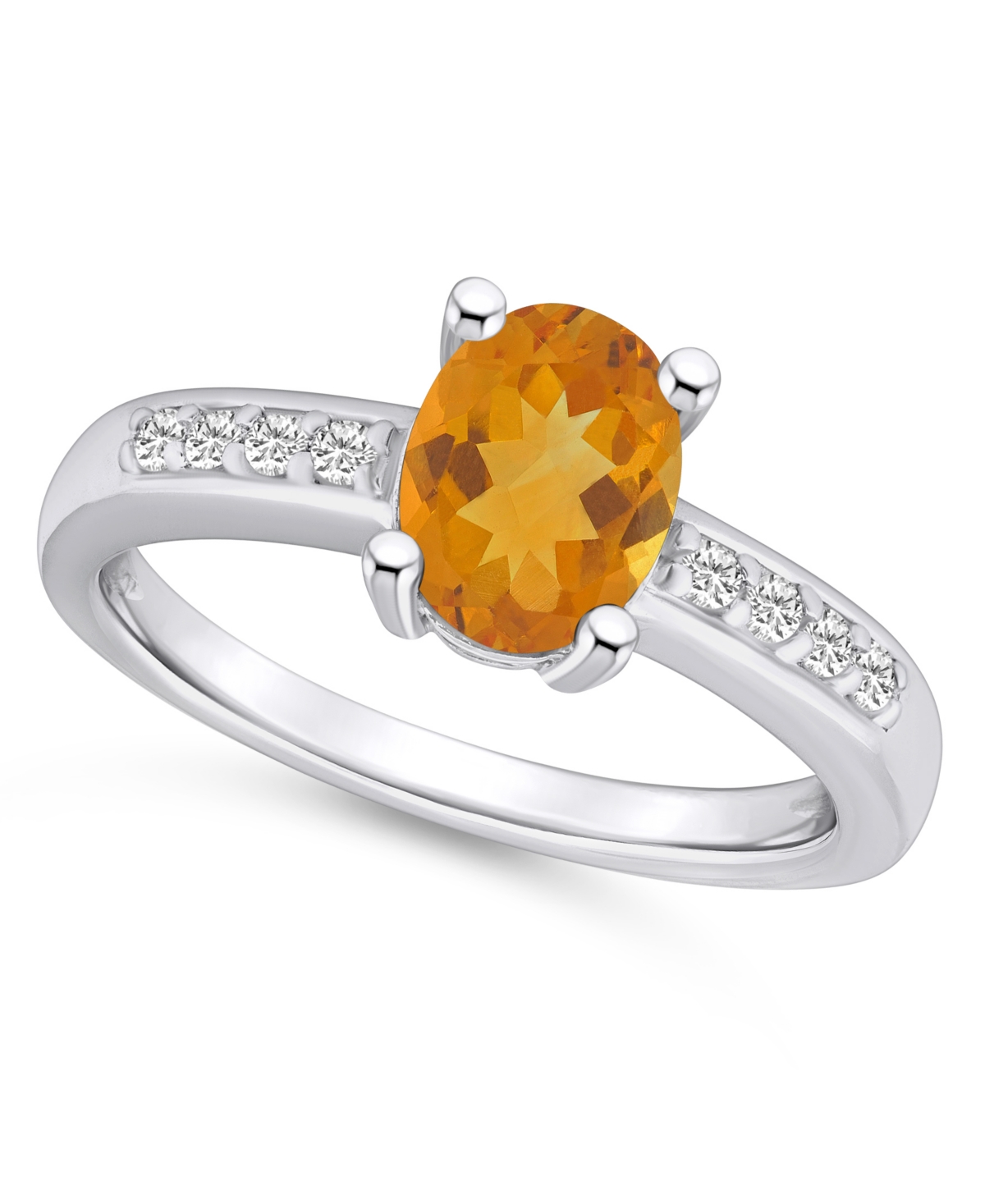 Macy's Citrine And Diamond Ring (1- 1/5 Ct.t.w And 1/8 Ct.t.w) 14k White Gold In Orange