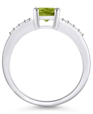 Peridot and Diamond Ring (1-1/3 ct.t.w and 1/8 ct.t.w) 14K White Gold