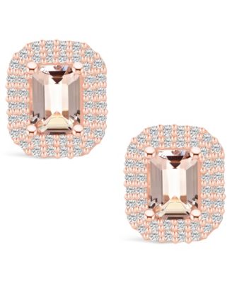 Morganite (1-3/4 ct. t.w.) and Diamond (3/4 ct. t.w.) Halo Stud Earrings in 14K Rose Gold