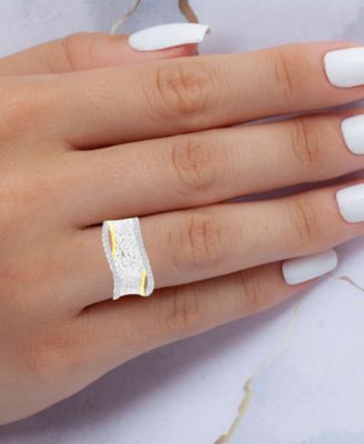 Cubic Zirconia Two Tone Hammered Criss Cross Ring